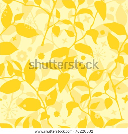 Seamless floral pattern with branches and flowers in yellow