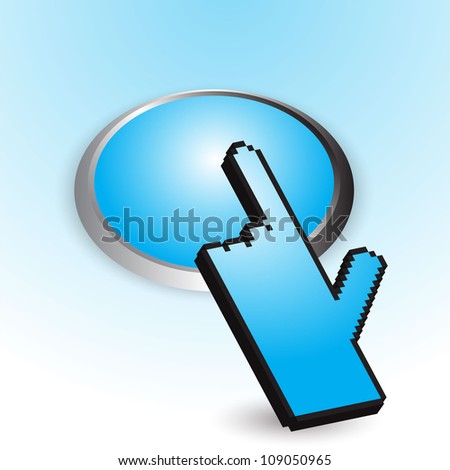 Blue button and pixel hand cursor Blue button and pixel hand cursor