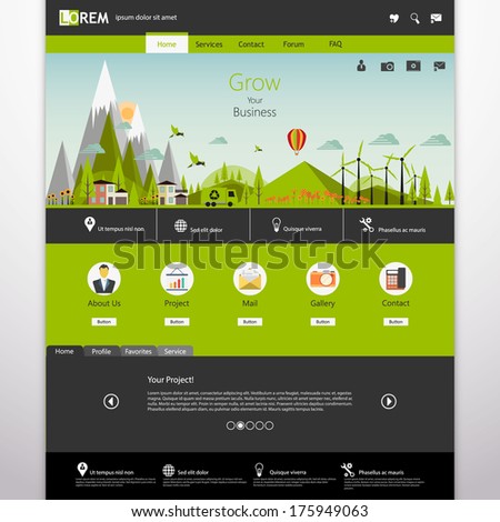 Modern Eco website template with flat eco landscape illustration Modern Eco website template with flat eco landscape illustration