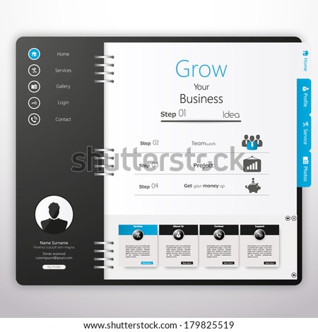 Website template Open notepad with bookmarks Website template Open notepad with bookmarks