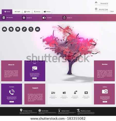 Modern Flat Website template with beautiful flowering purple tree painting Modern Flat Website template with beautiful flowering purple tree painting