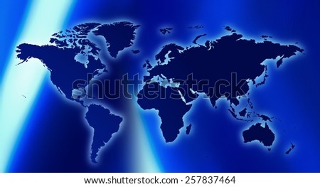 World map and abstract lights background