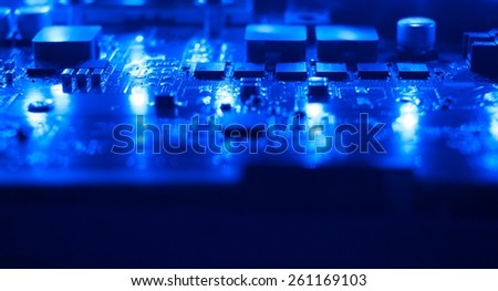Technology blue background close-up
