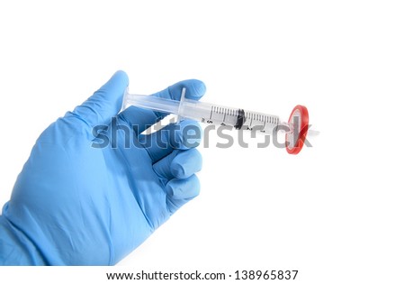 arm with syringe and screw filter on it in laboratory