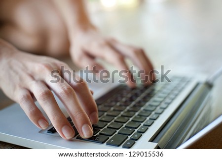 work with laptop, female hands