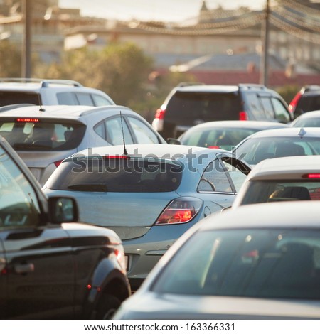 Traffic Jam in rush hour, cars on the road