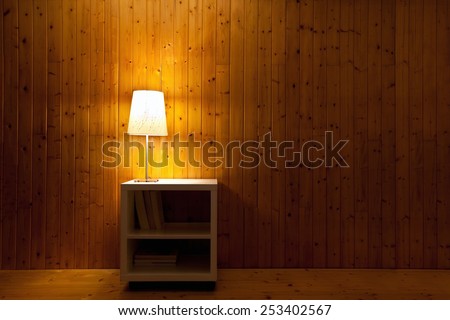 dark interior of room, lamp light in the night