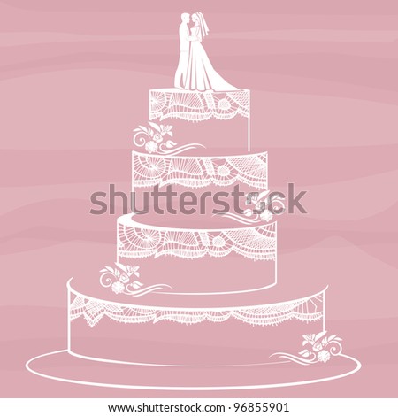 Traditional wedding cake on a pink background