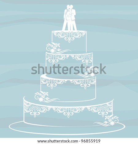 homosexual couple standing on top of a wedding cake. Gay/same sex marriage concept.