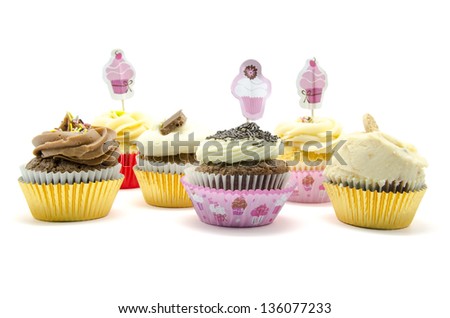 Several cupcakes on white background