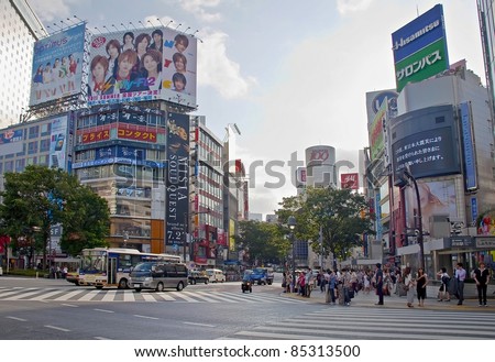 TOKYO, JAPAN - JULY 21: Shibuya crossing is one of the most famed examples of a scramble crosswalk in the world on July 21, 2011 in Tokyo, Japan.