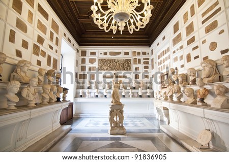 Inside one of the rooms of the Capitoline Museums in Rome, Italy  The museum was opened to the public at the wish of Pope Clement XII in 1734.
