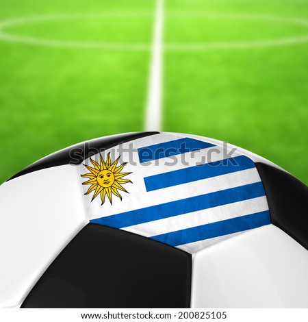 Uruguay flag pattern of a soccer ball in green grass.