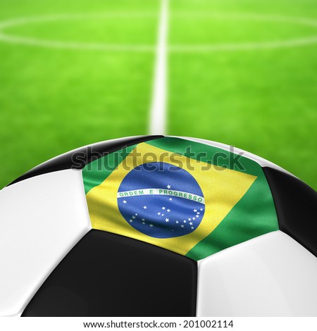 Brazil flag pattern of a soccer ball in green grass.