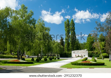 ZAGREB, CROATIA - JUNE 25, 2015: The Tomb of the People's Heroes located in Zagreb's central graveyard, Mirogoj.