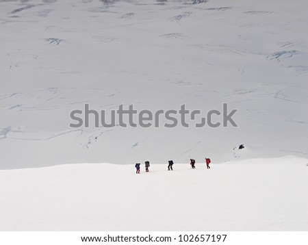 Climbers on Crown prince OlavÃ?Â´s glacier, Jan Mayen island in the Arctic