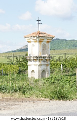 Chapel with crucifix in vineyards near village Pavlov, south Moravia, Czech republic
