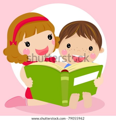 Vector illustration of kids reading a book