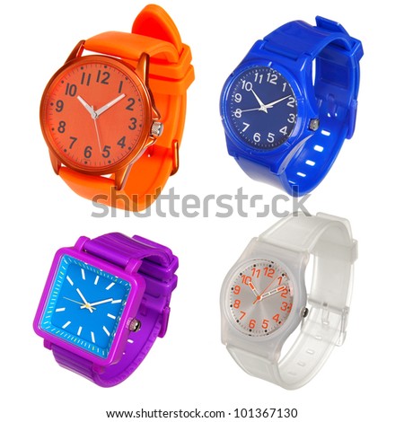 colorful set of wrist watches isolated on white