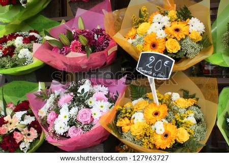 Bouquets at flower market in France
