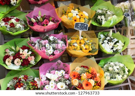 Bouquets at flower market in France