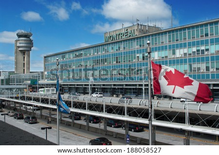 MONTREAL CITY - APRIL 16: Montreal International Airport building.  Airport is named in honor of Pierre Elliott Trudeau, the 15th Prime Minister of Canada. April 16, 2014 in Montreal, Quebec, Canada.