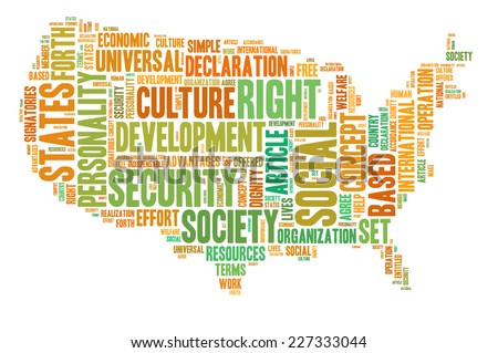 Social security in USA concept with tag cloud
