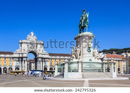 Lisbon, Portugal - September 11, 2010:  Praca do Comercio ( Commerce Square) and Statue of King Jose I in Lisbon, Portugal