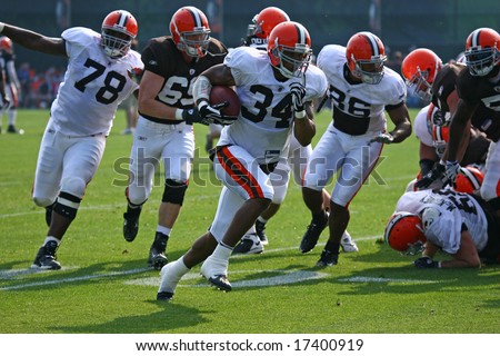 Berea, Ohio - July 30 2008: Team scrimmage, Cleveland Browns Training Camp in Berea, Ohio, July 30, 2008