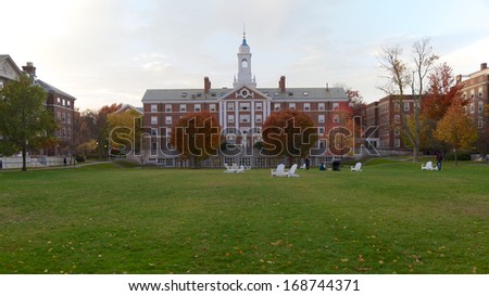 CAMBRIDGE, MA, USA - NOVEMBER 2013: Radcliffe Quad undergrad housing at Harvard University campus in Cambridge, MA, USA on a beautiful fall day in November 2013.