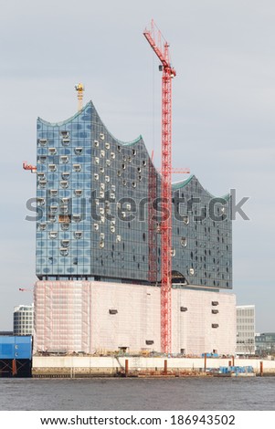 HAMBURG, GERMANY - MARCH 20, 2014: Landmark Elbphilharmonie (Elbe Philharmonic Hall) under construction in Hamburg, Germany on March 20, 2014.