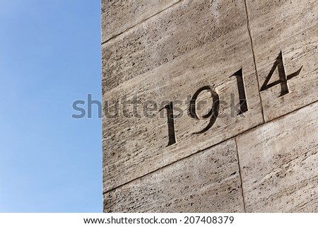 Number 1914 on monument for the dead of the First World War on the Rathausplatz in Hamburg, Germany in September 2011.
