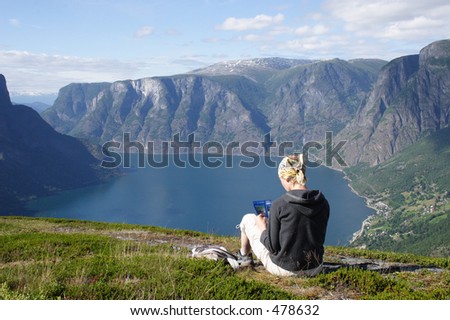 woman sitting on the top of the mountain