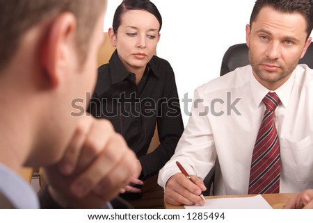 interview, business meeting of three persons