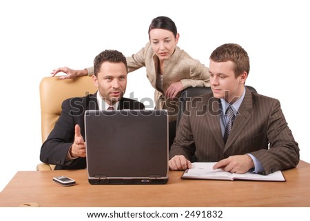 Group of 3 business people working together in the office - isolated