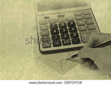 Electronic calculator and chart grunge paper background