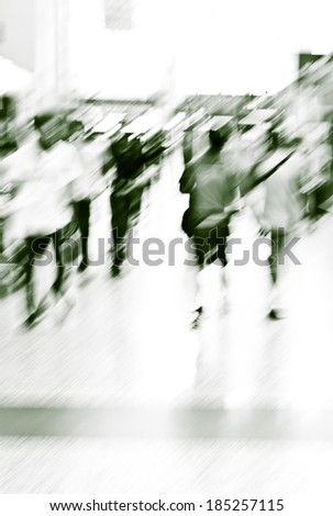 city people  rush boarding at the airport, black and white blurred images