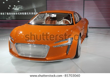 GUANGZHOU, CHINA - DEC 27: Audi e-tron car on display at the 8th China international automobile exhibition on December 27, 2010 in Guangzhou China.