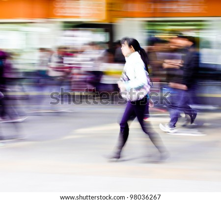 Deliberately blurred people walking action