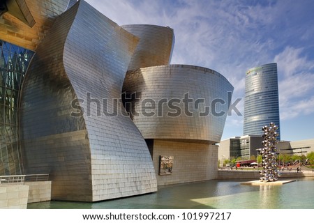 Bilbao, Spain - May 01: Exterior The Guggenheim Museum On May 01, 2012 In Bilbao, Spain. The Guggenheim Is A Museum Of Modern And Contemporary Art Designed By Canadian-American Architect Frank Gehry