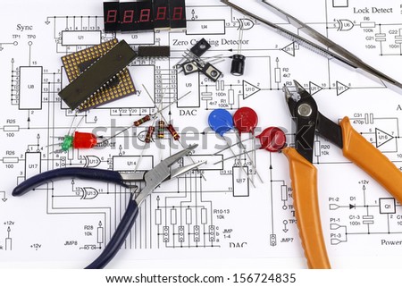 Electronics components and circuit diagram