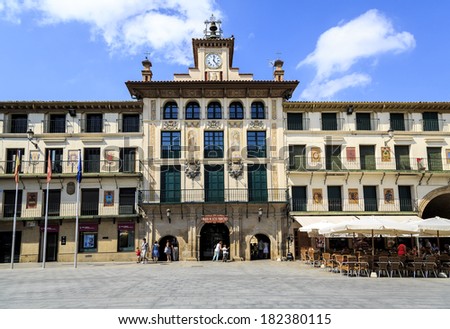 TUDELA, SPAIN - AUGUST 23: View of Plaza de los Fueros he gave King Ferdinand the Catholic in 1513, one of the most touristic places of the village, on August 23, 2013, in Tudela, Navarre, Spain.