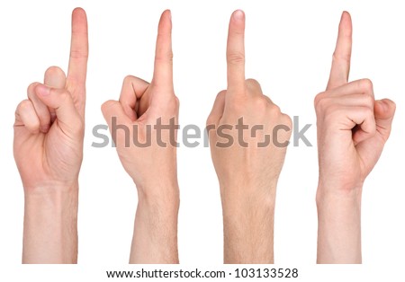 finger pointing from four different angle, studio shot isolated on white