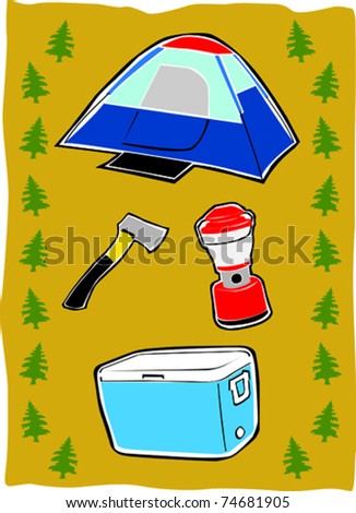 Retro Family Fun Summer Camping Essentials Collage Vector Illustration
