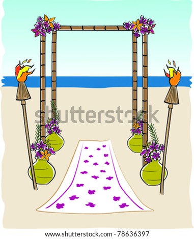 stock vector Retro Tropical Tiki Bamboo Wedding Arch Vector Illustration
