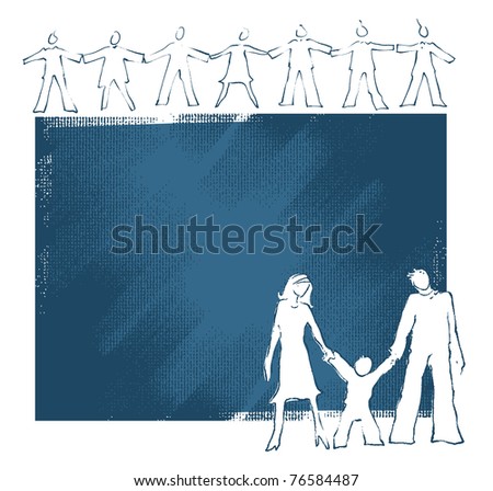 Family icon, united people concept (painterly drawing, blank space for text)