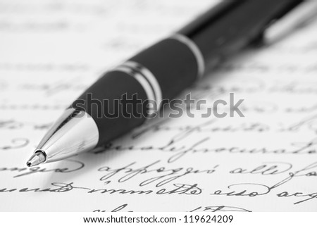 Ballpoint pen on hand-write paper in black and white