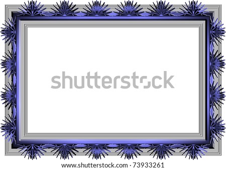 Illustration of a blue and silver picture frame with engravings / Blue silver frame