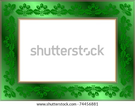 Illustration of a green glass photo frame with leaf decorations