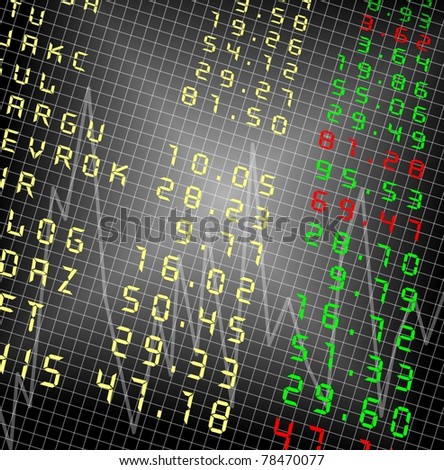 Stock exchange market display with a graph on a black background / stock exchange